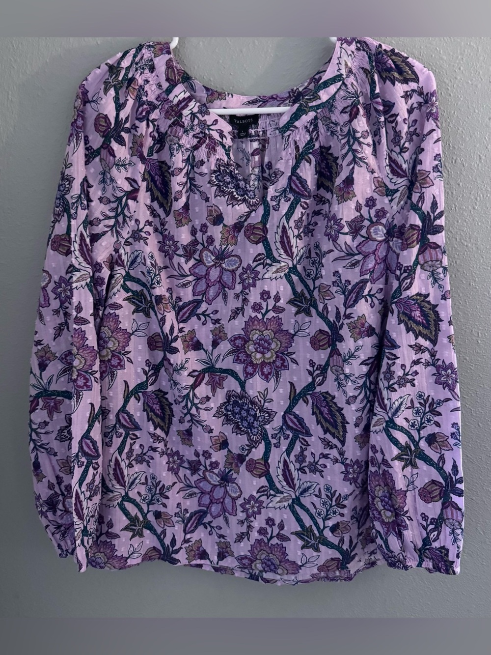 Talbots Lilac Floral Print Peasant Top